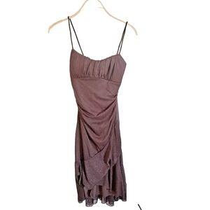 Vintage Y2K Ruby Rox Whimsygoth Brown Sparkle Asymmetrical Fairy Dress S Stretch